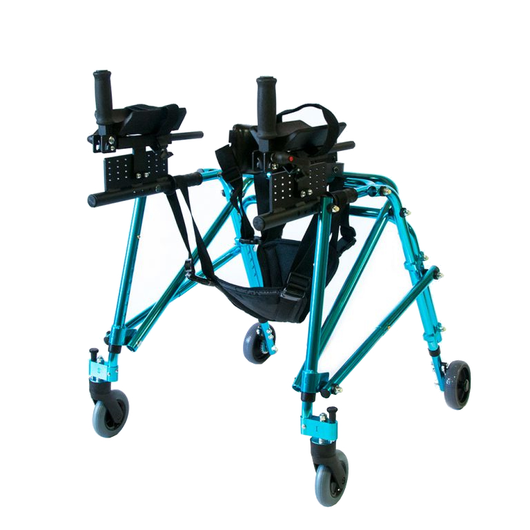 Ходунки на 4-х колесах для детей больных ДЦП с подлокотной опорой (голубой)
